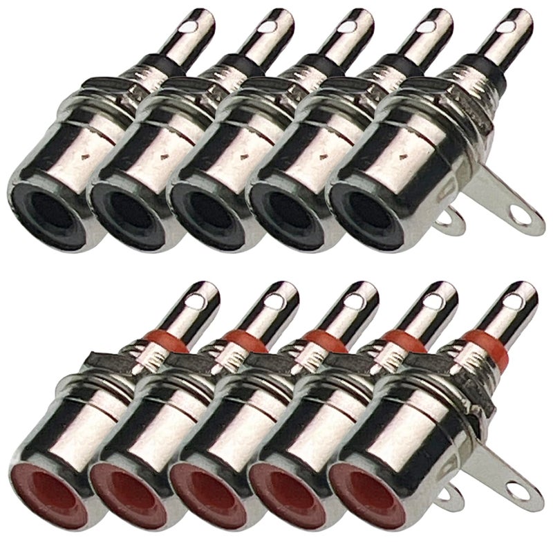 CESS RCA Socket Connector Chassis/Panel Mount, Red and Black, 5 Pairs, Solder Type, Nickel-Plated, with Nuts for Mounting - Image 4